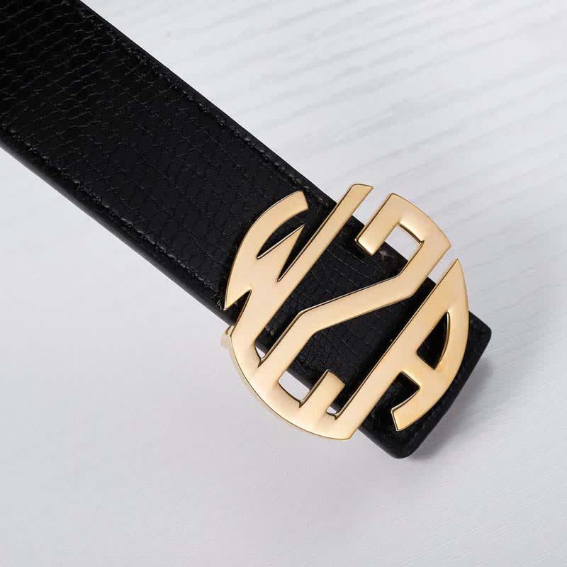 Round Monogram Custom Name 3 Letter Initials DIY Buckle Leather Belt - Gold - Without Belt - Not Included Belt - image 0