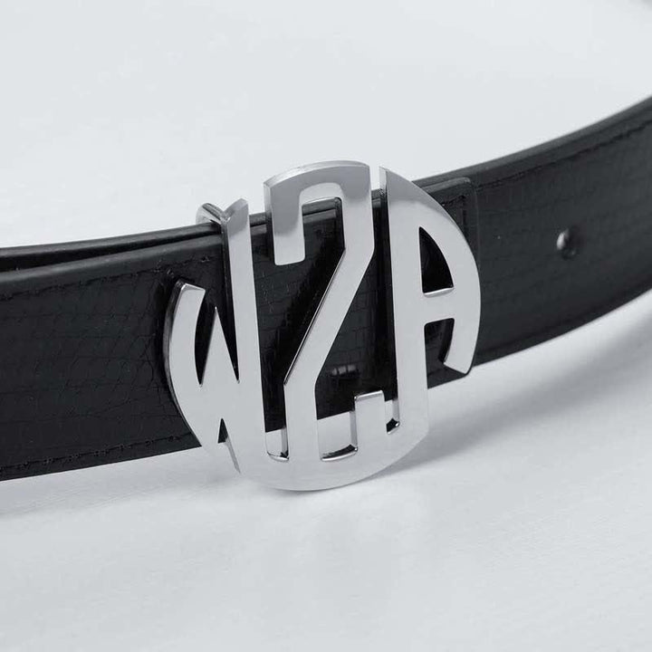 Round Monogram Custom Name 3 Letter Initials DIY Buckle Leather Belt - Silver - Without Belt - Not Included Belt - image 2
