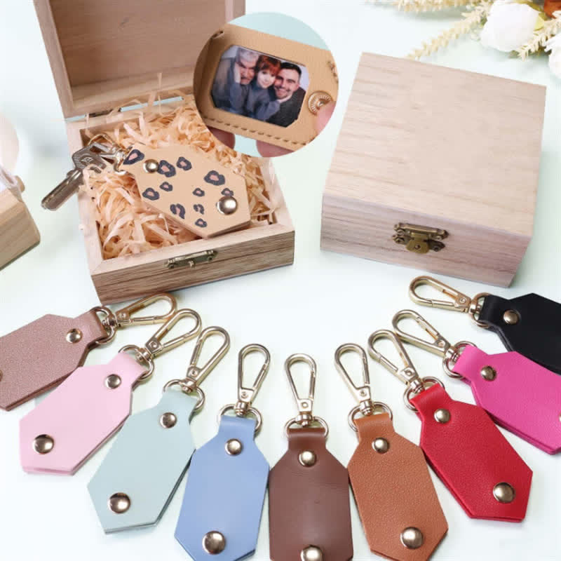 Custom Photo Birthday Anniversary Partner Leather Keychain - image 1