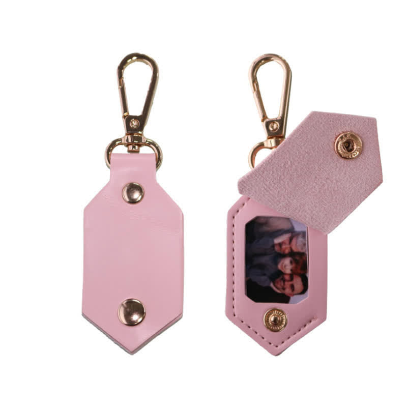 Custom Photo Birthday Anniversary Partner Leather Keychain - Light Green - image 4