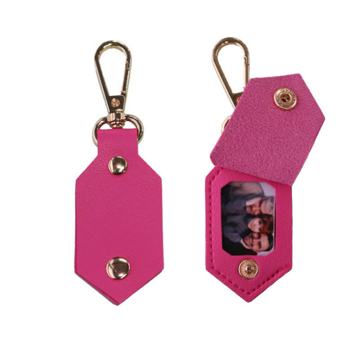 Custom Photo Birthday Anniversary Partner Leather Keychain - Pink - image 7