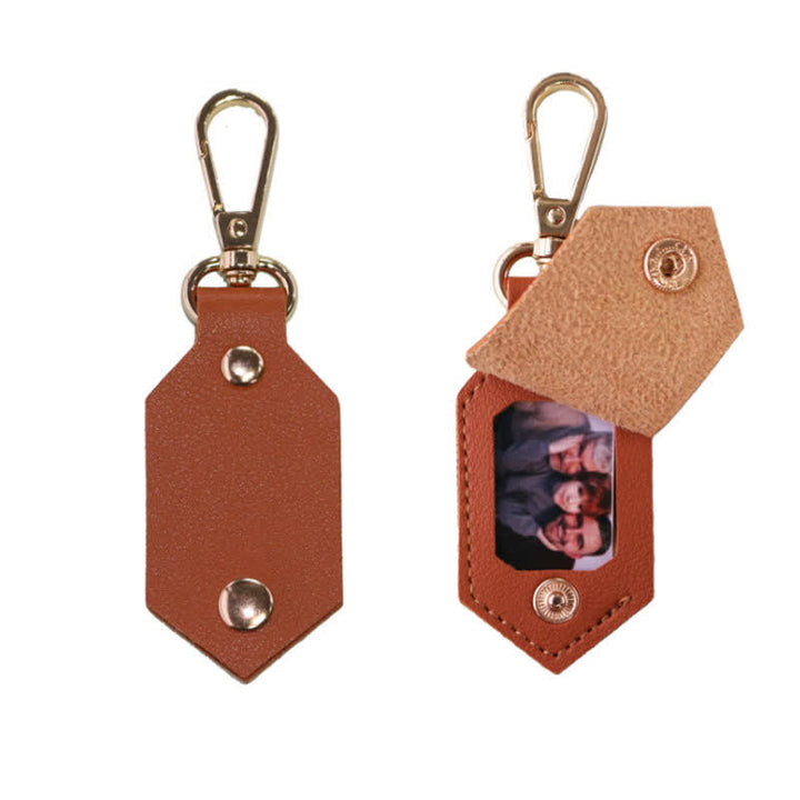 Custom Photo Birthday Anniversary Partner Leather Keychain - Brown - image 0