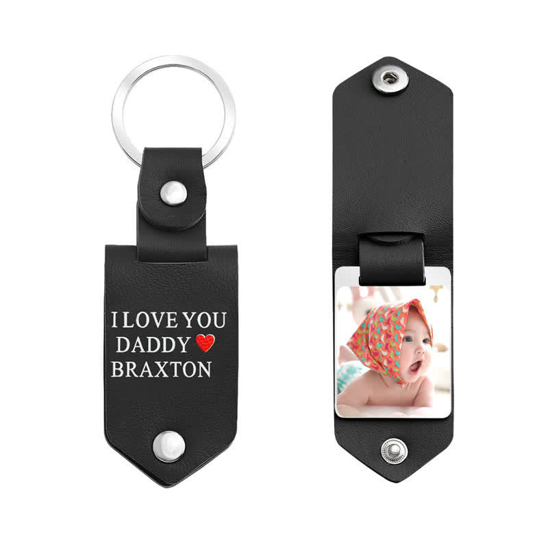 Creative Custom Photo Text Printed Leather Keychain - Black - image 6