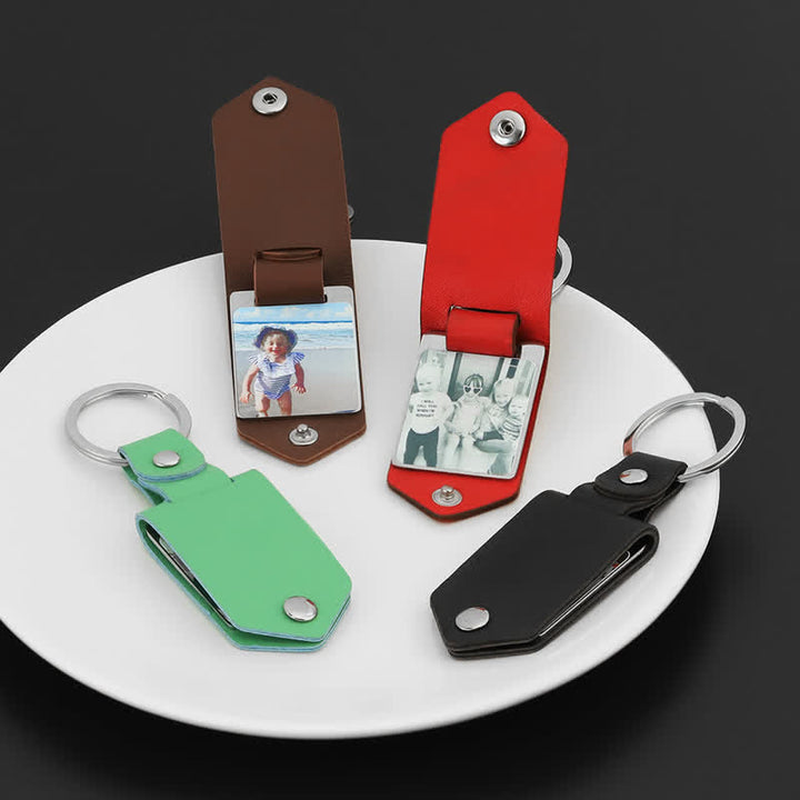 Creative Custom Photo Text Printed Leather Keychain - image 2