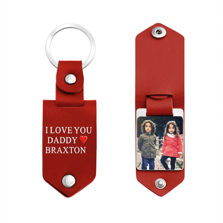 Creative Custom Photo Text Printed Leather Keychain - Red - image 5