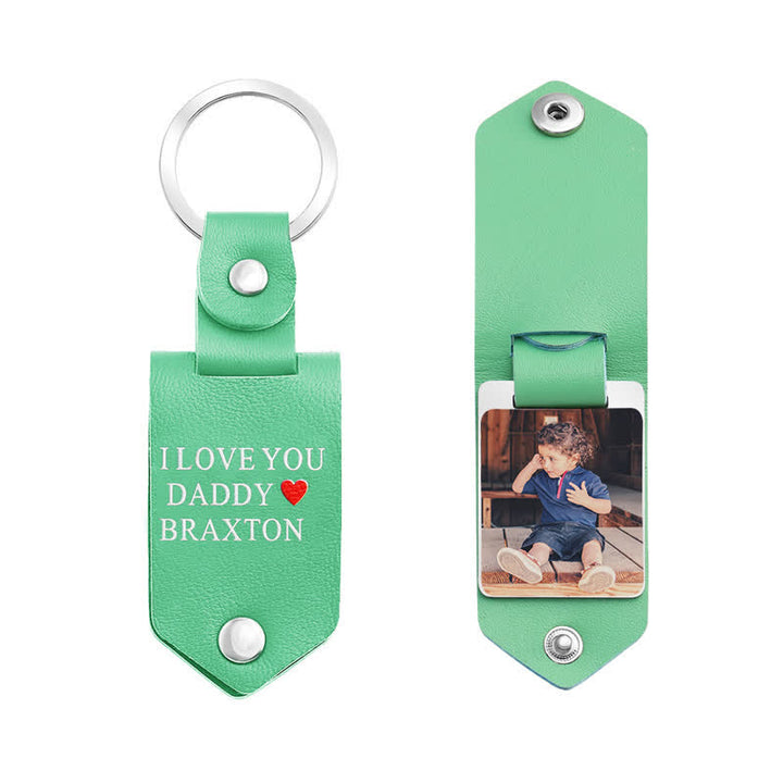 Creative Custom Photo Text Printed Leather Keychain - Green - image 7