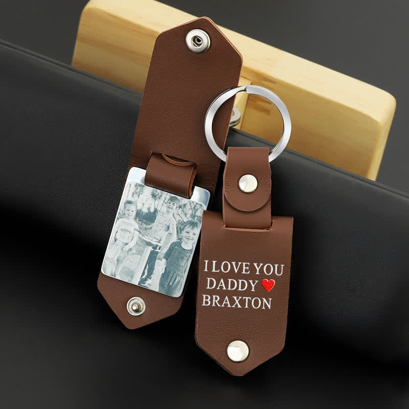 Creative Custom Photo Text Printed Leather Keychain - Brown - image 0