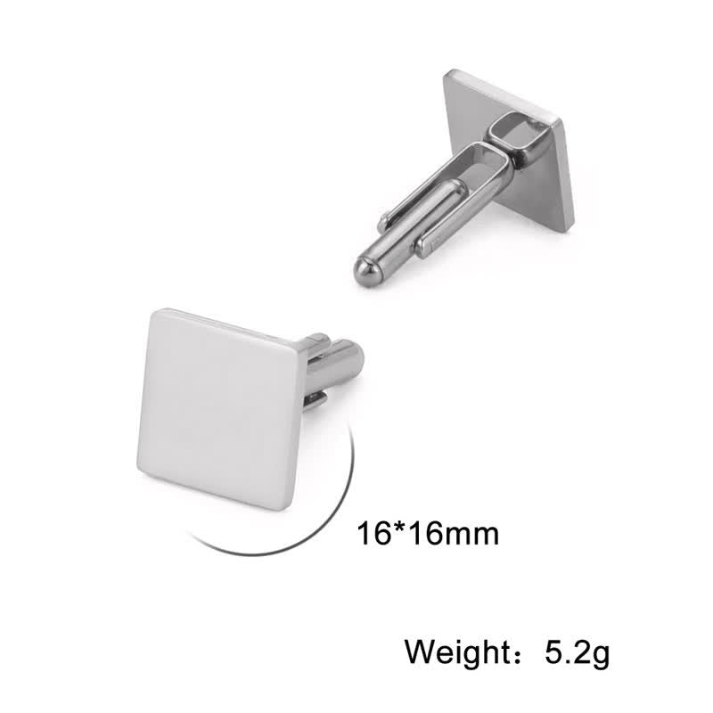 1 Pair Laser Custom Letter Square Round Heart Shape Suit Cufflinks - Square - Silver - image 12