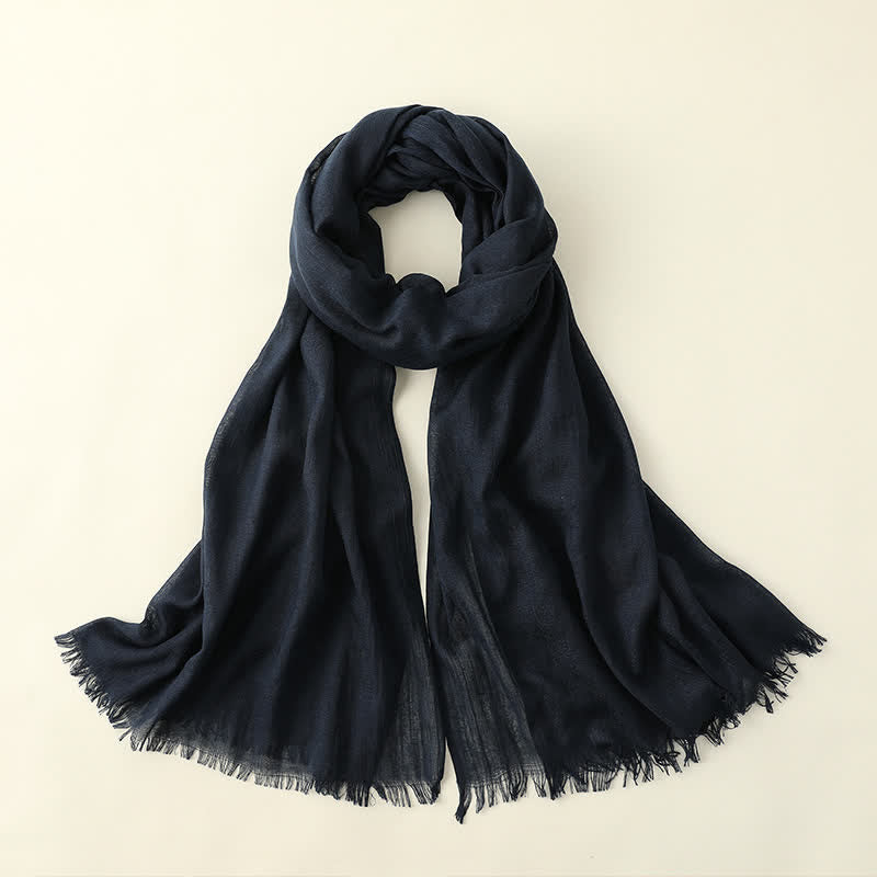Solid Color Crinkle Travel Wrap Thin Summer Scarf - MidnightBlue - image 28