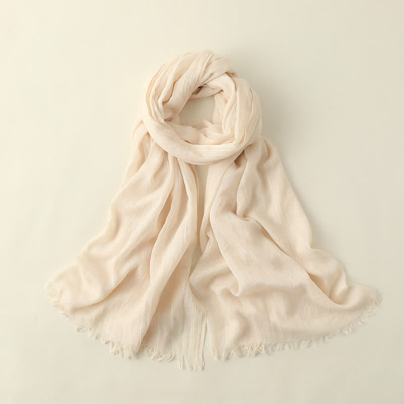 Solid Color Crinkle Travel Wrap Thin Summer Scarf - Ivory - image 6