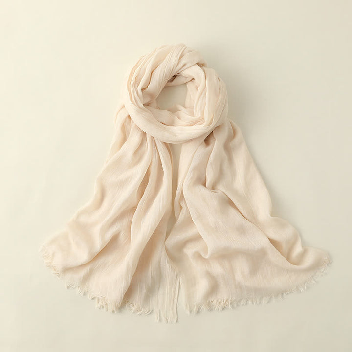 Solid Color Crinkle Travel Wrap Thin Summer Scarf - Ivory - image 6