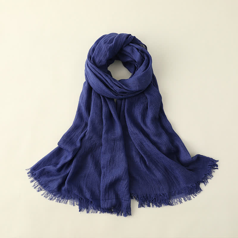 Solid Color Crinkle Travel Wrap Thin Summer Scarf - Navy - image 29