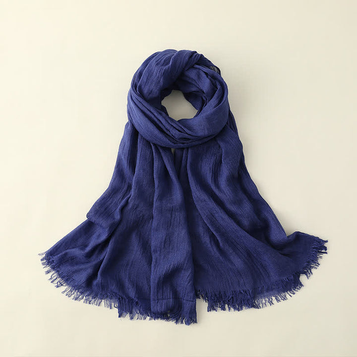 Solid Color Crinkle Travel Wrap Thin Summer Scarf - Navy - image 29