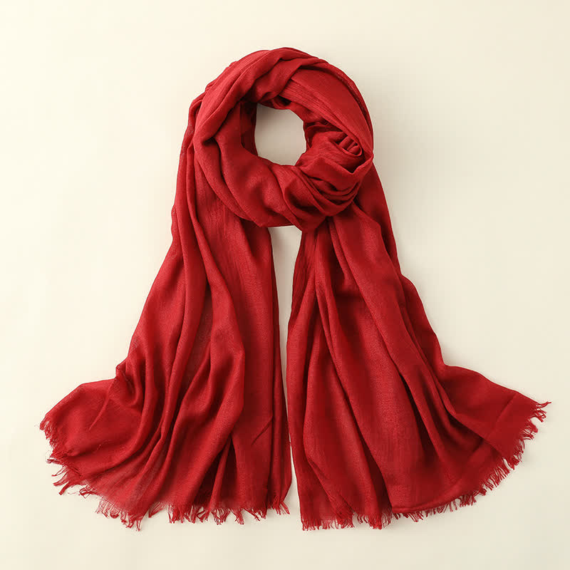 Solid Color Crinkle Travel Wrap Thin Summer Scarf - OrangeRed - image 15