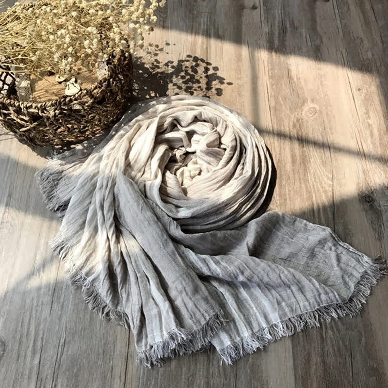 Classic Stripes Pattern Thin Cotton Blend Pleated Art Scarf - Light Gray - image 11