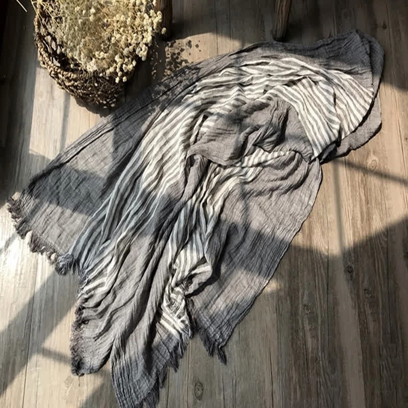 Classic Stripes Pattern Thin Cotton Blend Pleated Art Scarf