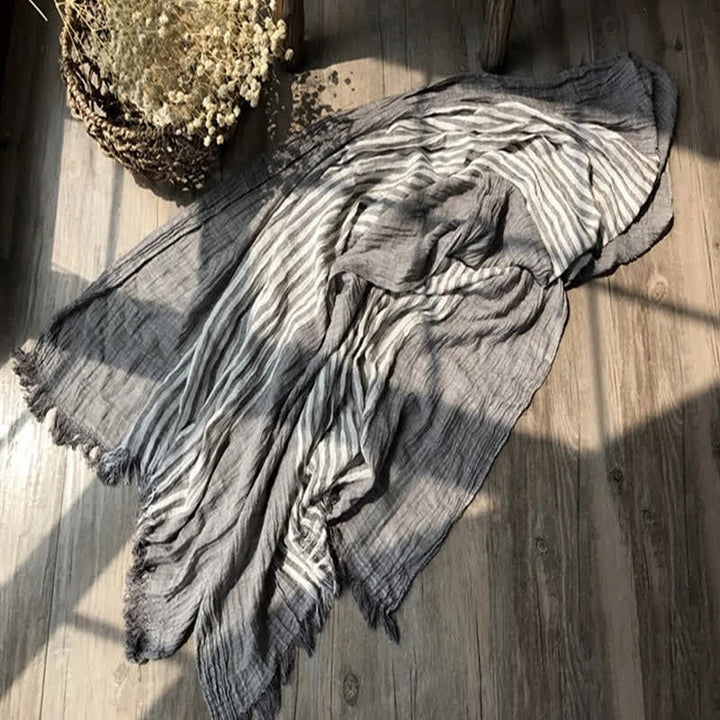 Classic Stripes Pattern Thin Cotton Blend Pleated Art Scarf