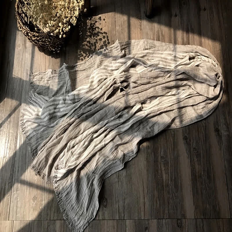 Classic Stripes Pattern Thin Cotton Blend Pleated Art Scarf