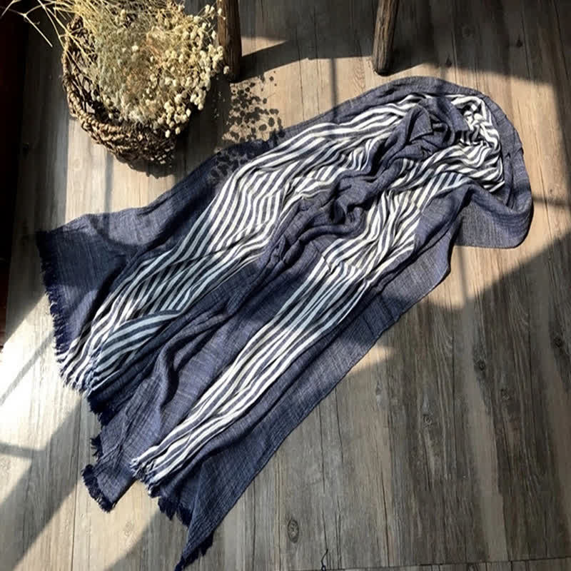 Classic Stripes Pattern Thin Cotton Blend Pleated Art Scarf
