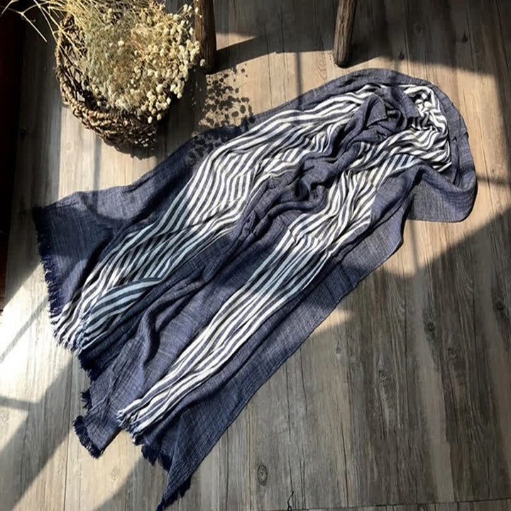 Classic Stripes Pattern Thin Cotton Blend Pleated Art Scarf