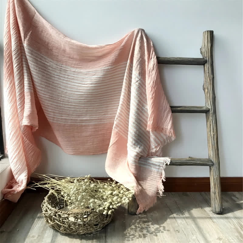 Classic Stripes Pattern Thin Cotton Blend Pleated Art Scarf