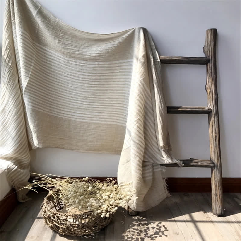 Classic Stripes Pattern Thin Cotton Blend Pleated Art Scarf