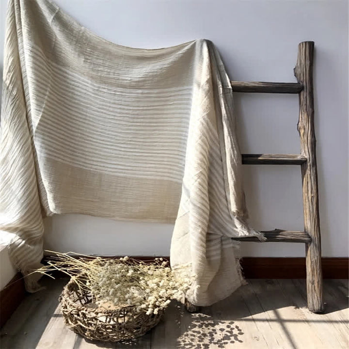 Classic Stripes Pattern Thin Cotton Blend Pleated Art Scarf