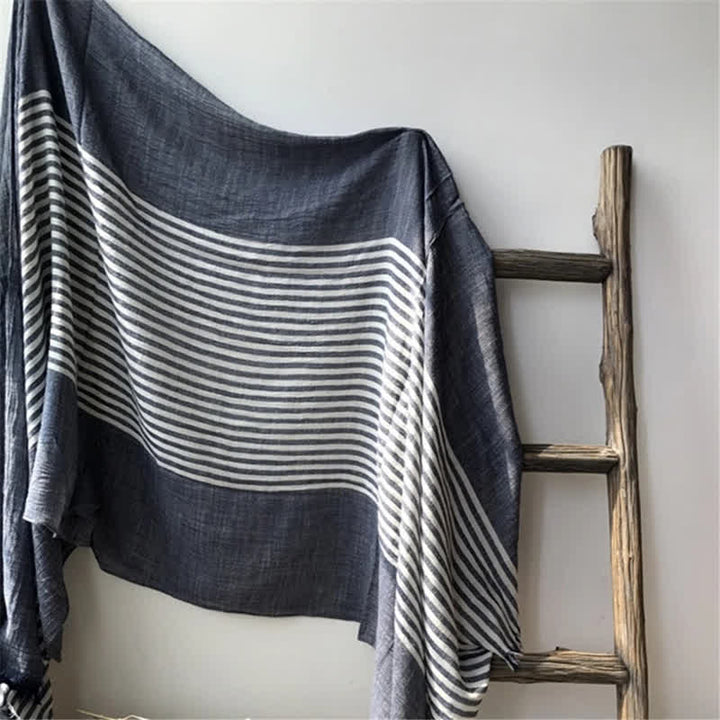 Classic Stripes Pattern Thin Cotton Blend Pleated Art Scarf