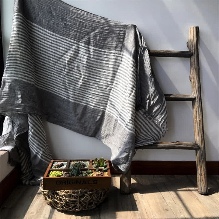 Classic Stripes Pattern Thin Cotton Blend Pleated Art Scarf