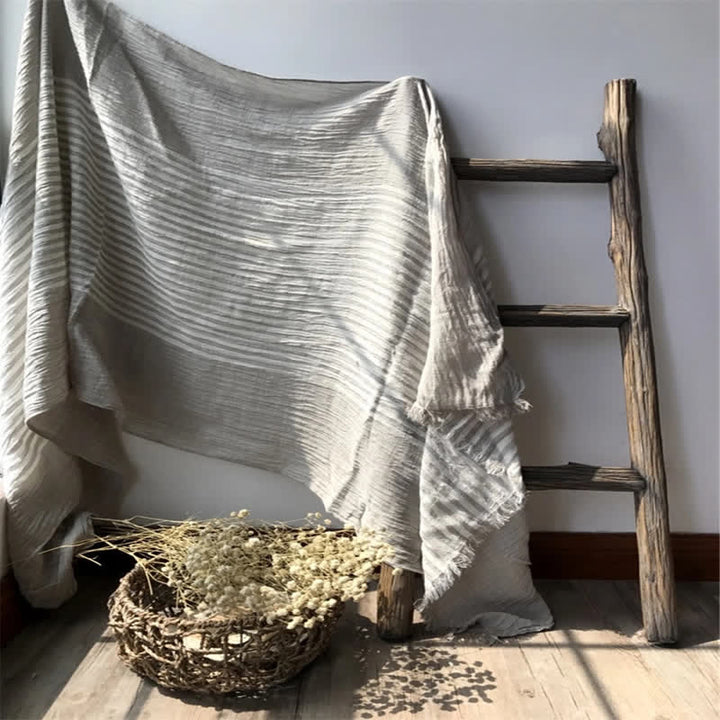 Classic Stripes Pattern Thin Cotton Blend Pleated Art Scarf