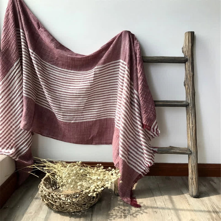 Classic Stripes Pattern Thin Cotton Blend Pleated Art Scarf