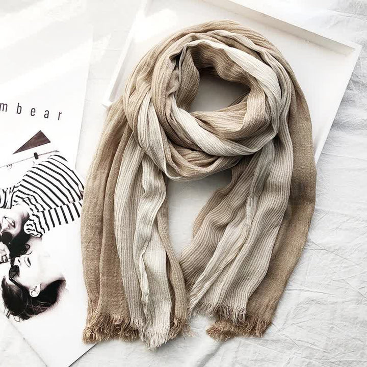 Classic Stripes Pattern Thin Cotton Blend Pleated Art Scarf - Khaki - image 16