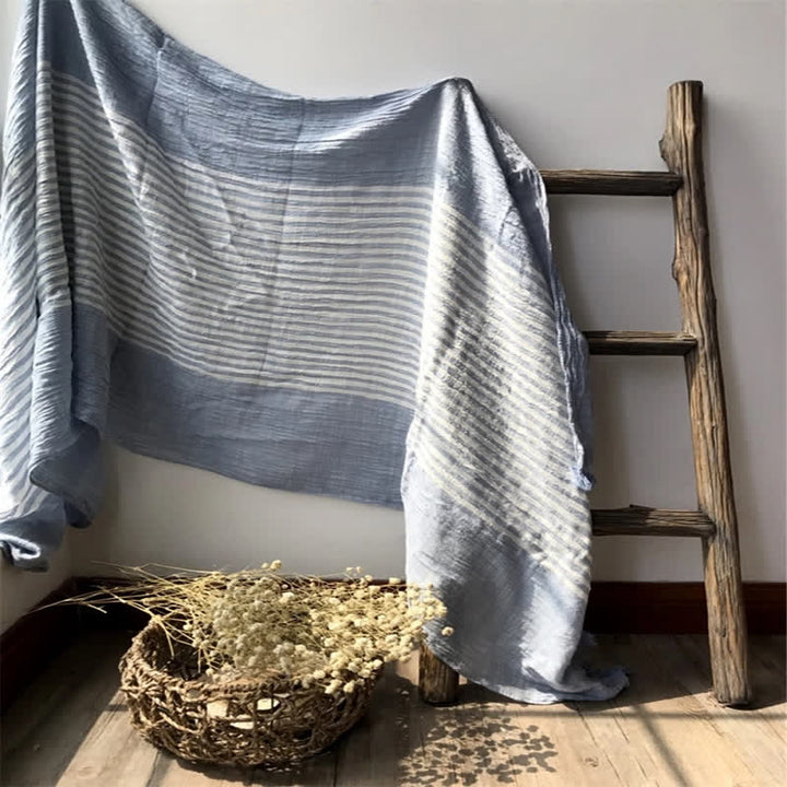 Classic Stripes Pattern Thin Cotton Blend Pleated Art Scarf