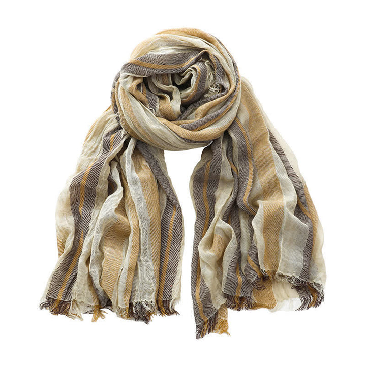Retro Tie-Dye Striped Pattern Color-Blocked Pleated Art Scarf - Beige - image 11