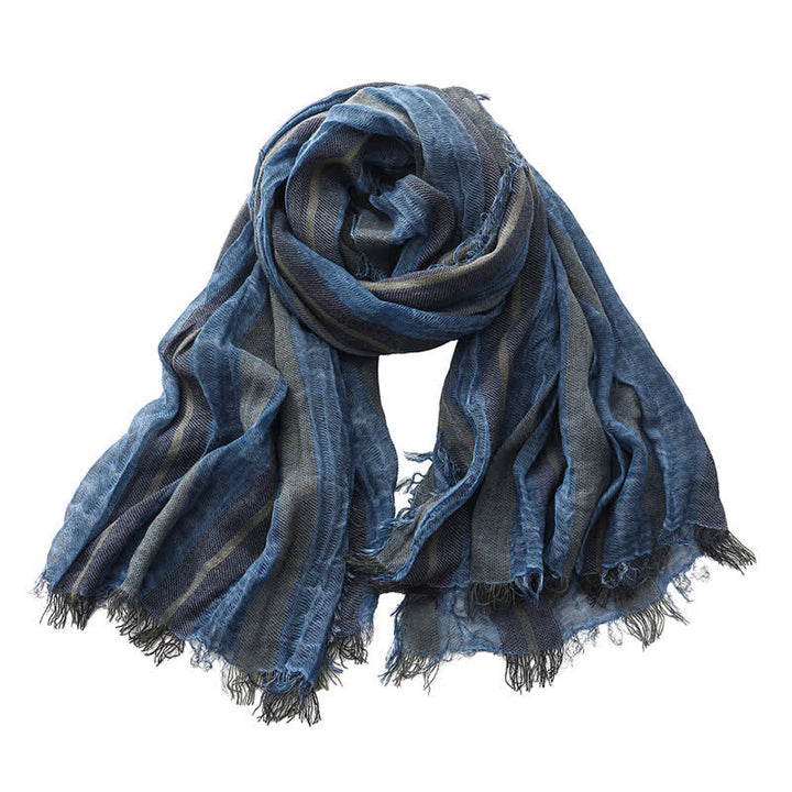 Retro Tie-Dye Striped Pattern Color-Blocked Pleated Art Scarf - Navy - image 0