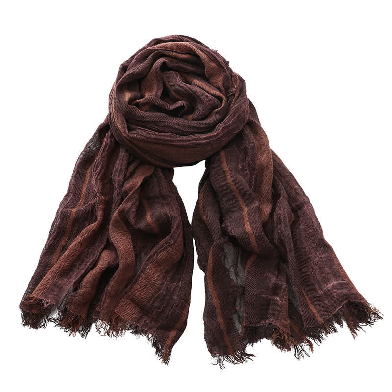 Retro Tie-Dye Striped Pattern Color-Blocked Pleated Art Scarf - Burgundy - image 6