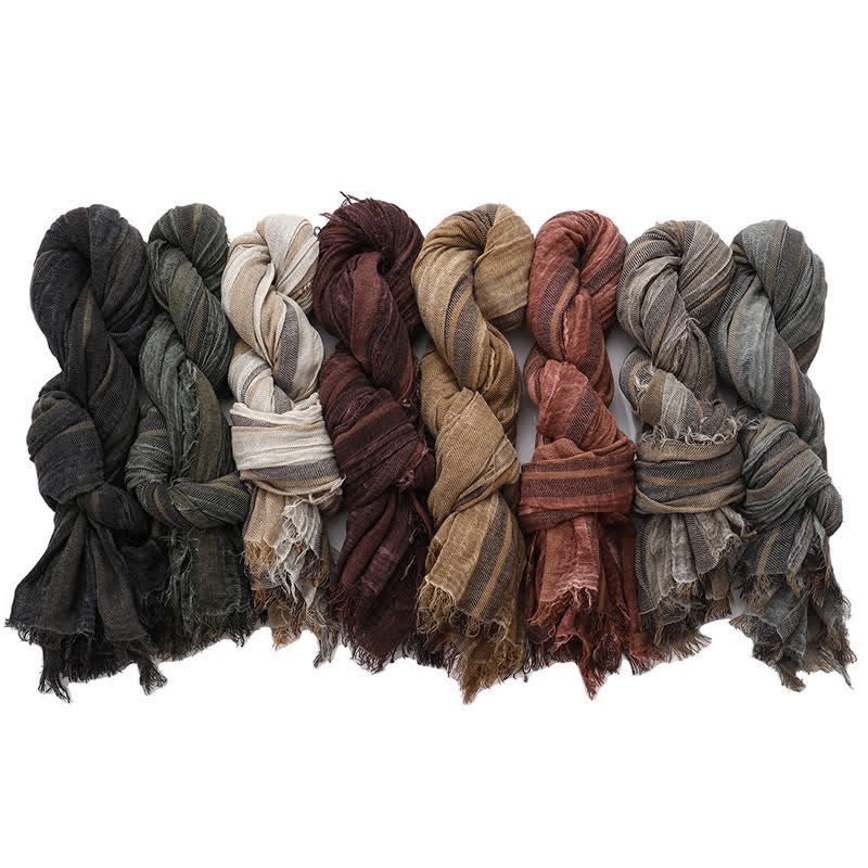 Retro Tie-Dye Striped Pattern Color-Blocked Pleated Art Scarf - image 1