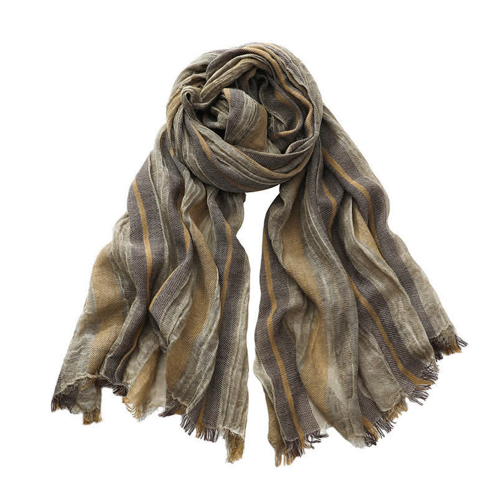Retro Tie-Dye Striped Pattern Color-Blocked Pleated Art Scarf - Khaki - image 7