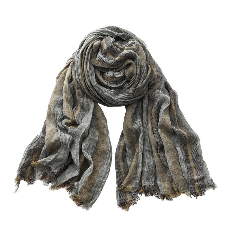 Retro Tie-Dye Striped Pattern Color-Blocked Pleated Art Scarf - Gray - image 10