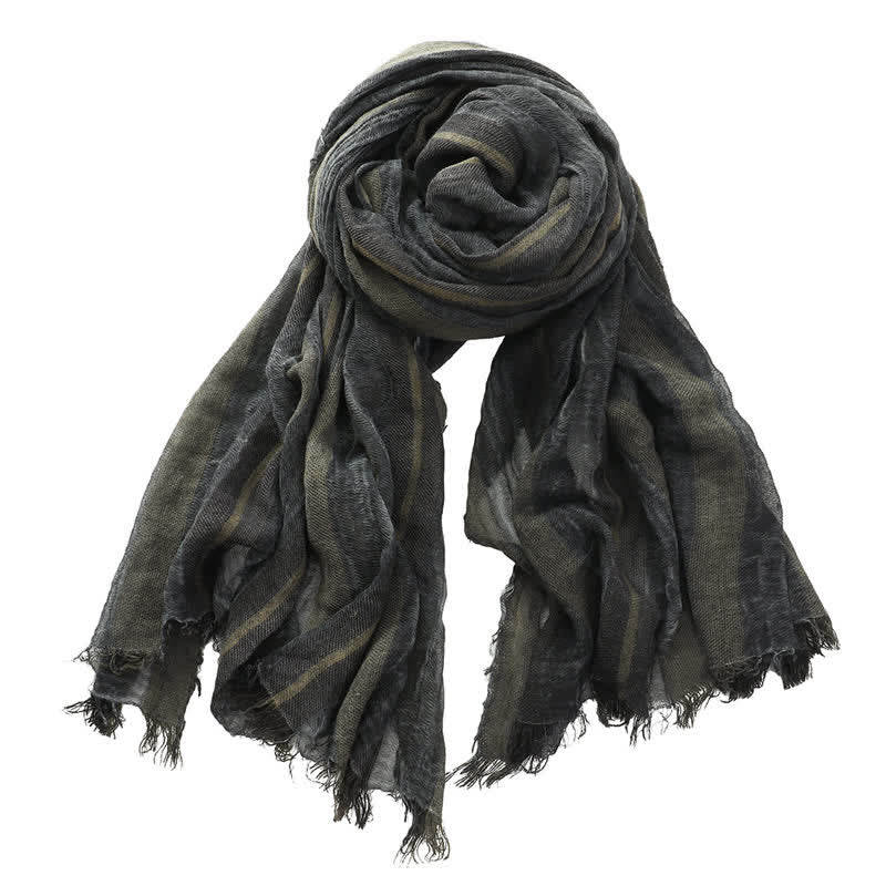 Retro Tie-Dye Striped Pattern Color-Blocked Pleated Art Scarf - Black - image 2