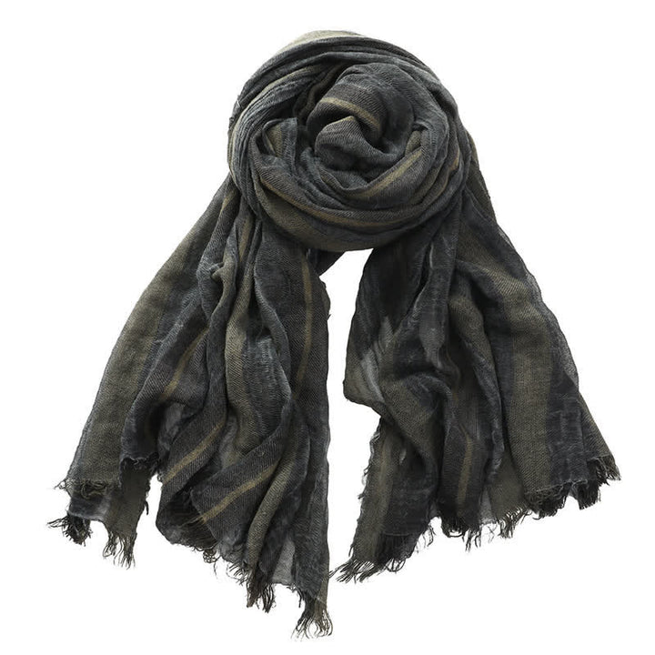 Retro Tie-Dye Striped Pattern Color-Blocked Pleated Art Scarf - Black - image 2