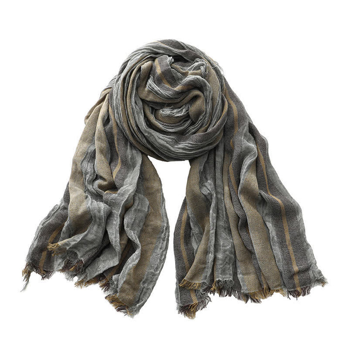 Retro Tie-Dye Striped Pattern Color-Blocked Pleated Art Scarf - Gray - image 10
