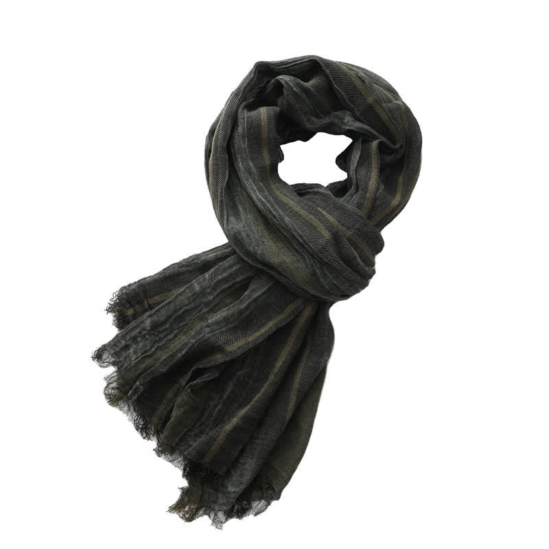 Retro Tie-Dye Striped Pattern Color-Blocked Pleated Art Scarf
