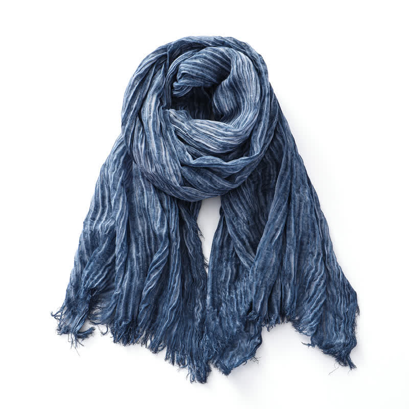 Lightweight Retro Hand-Stained Solid Color Crinkle Scarf - Navy - image 8