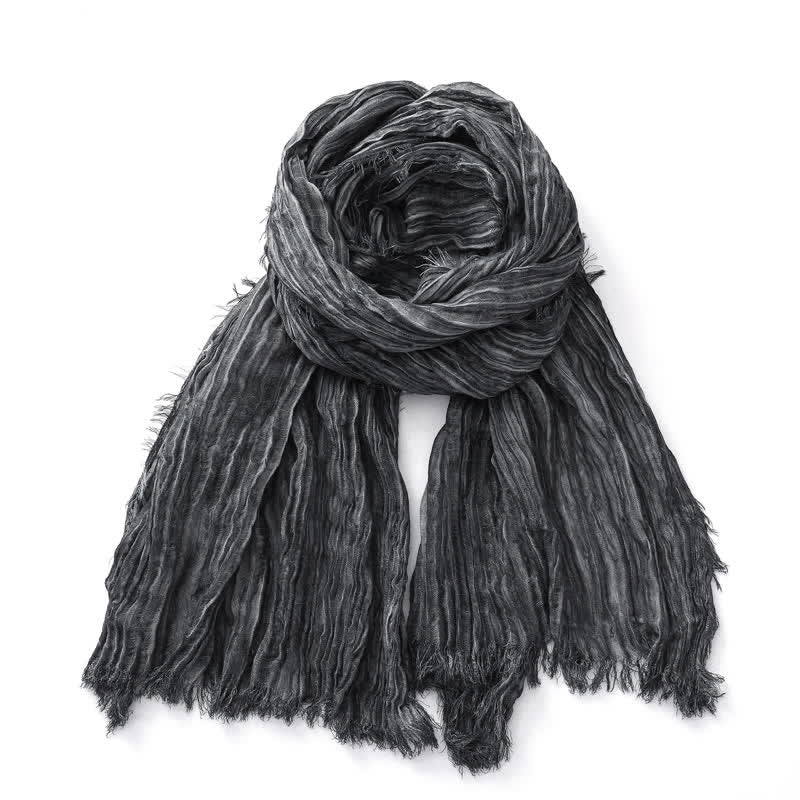 Lightweight Retro Hand-Stained Solid Color Crinkle Scarf - Black - image 0