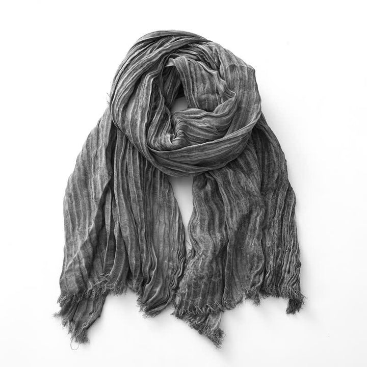 Lightweight Retro Hand-Stained Solid Color Crinkle Scarf - Gray - image 4