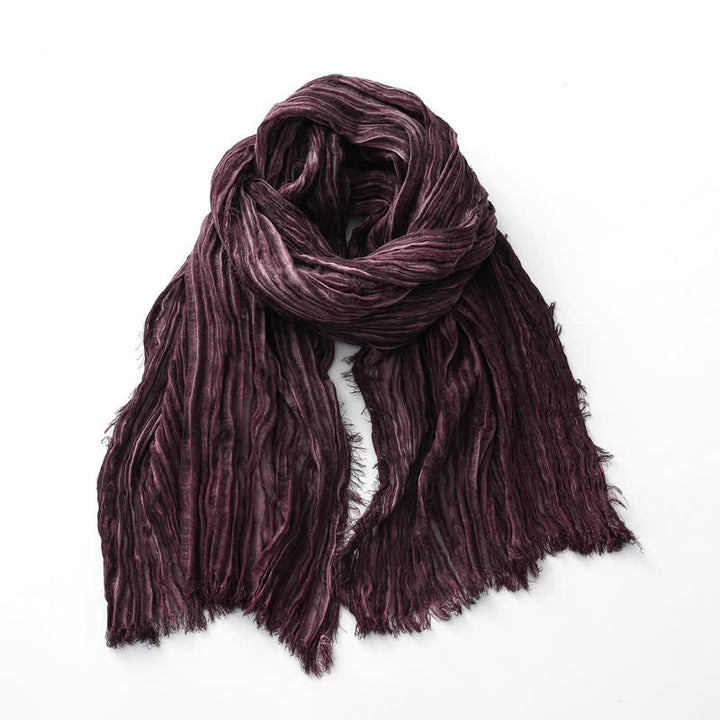Lightweight Retro Hand-Stained Solid Color Crinkle Scarf - Burgundy - image 12
