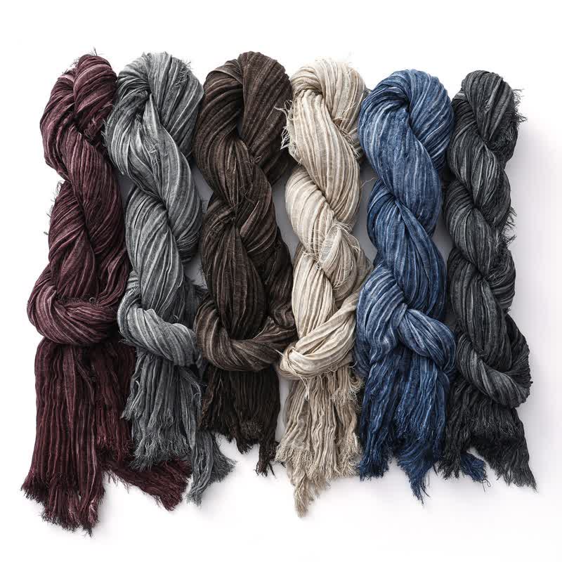 Lightweight Retro Hand-Stained Solid Color Crinkle Scarf - image 1