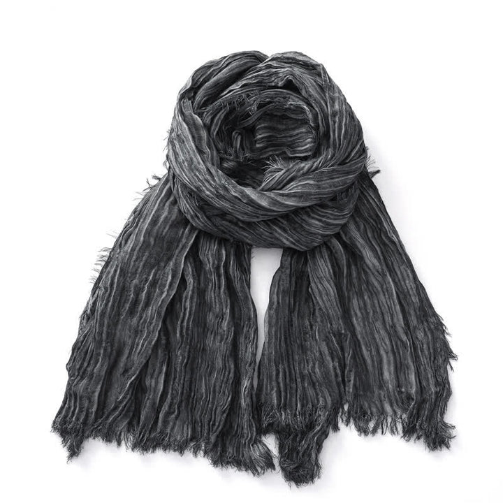 Lightweight Retro Hand-Stained Solid Color Crinkle Scarf - Black - image 0