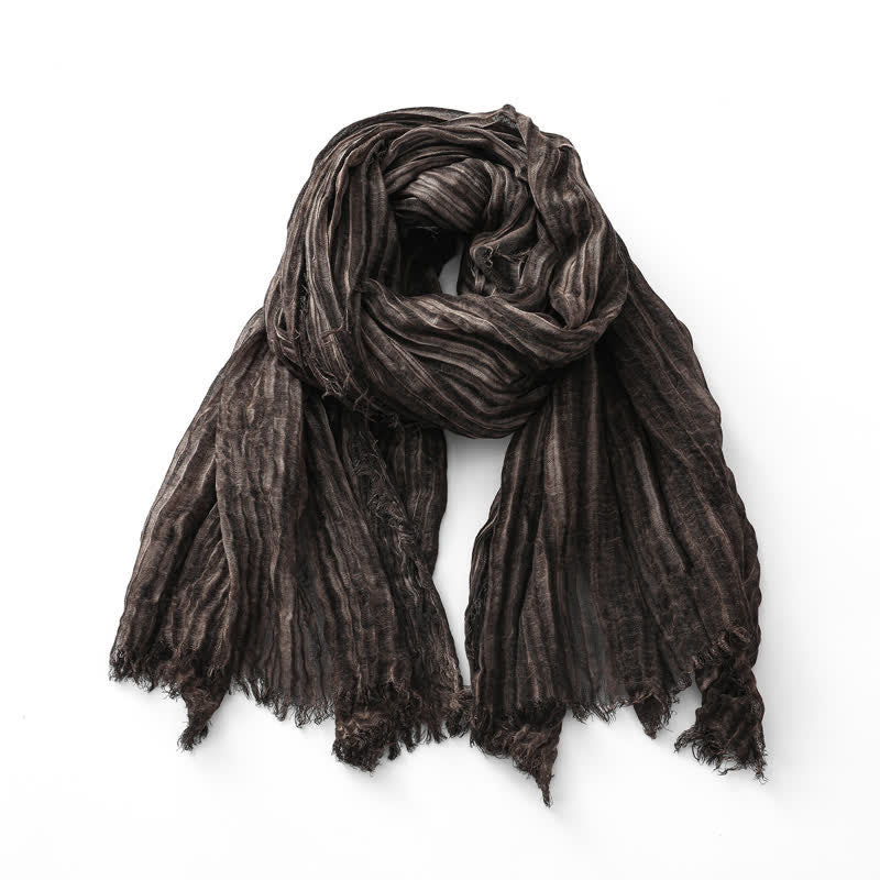 Lightweight Retro Hand-Stained Solid Color Crinkle Scarf - Coffee - image 6